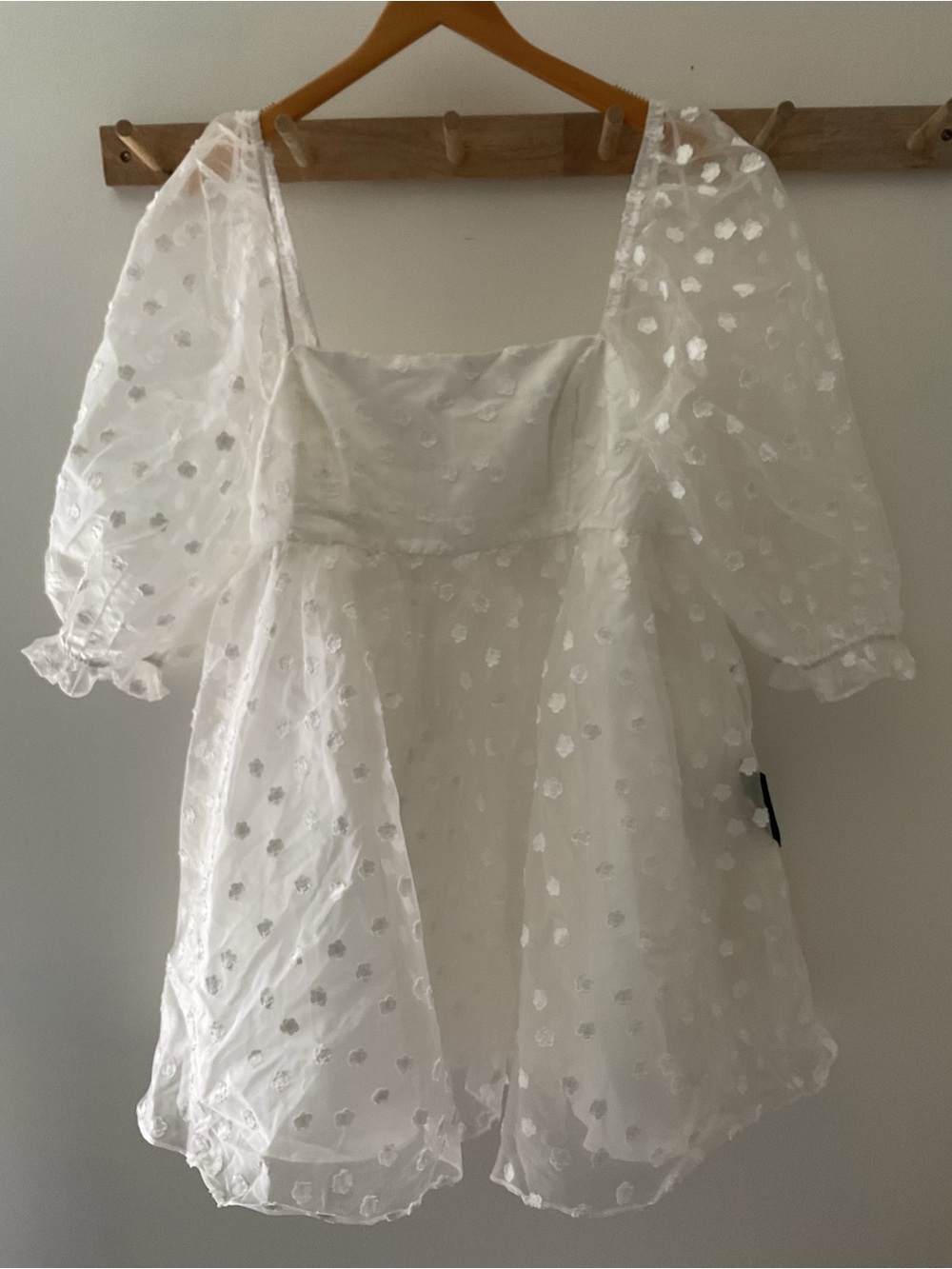 Lulus Effervescent Charm White Organza Floral Babydoll Puff Sleeve Mini Dress - Picture 5 of 14